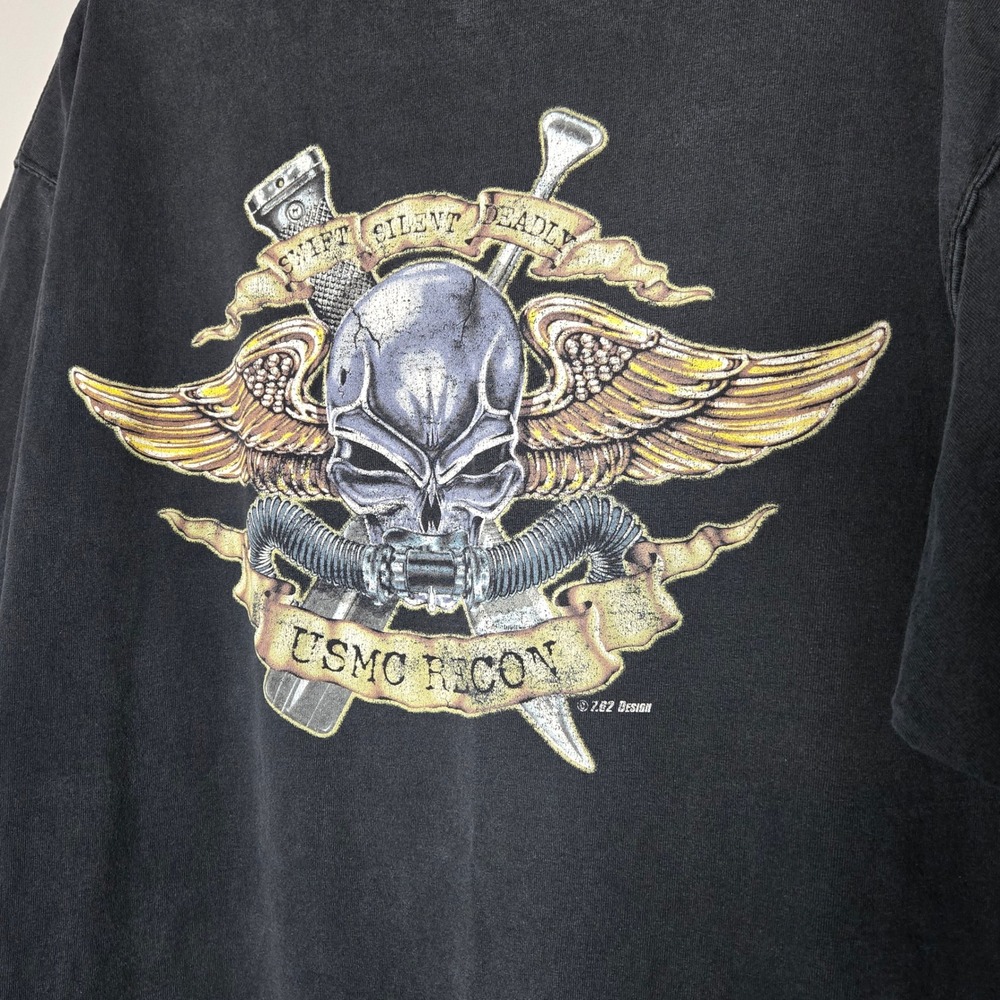 Rothco USMC Recon T-Shirt Mens Black‎ Swift Silent Deadly Graphic Tee Skull XL - Picture 6 of 6